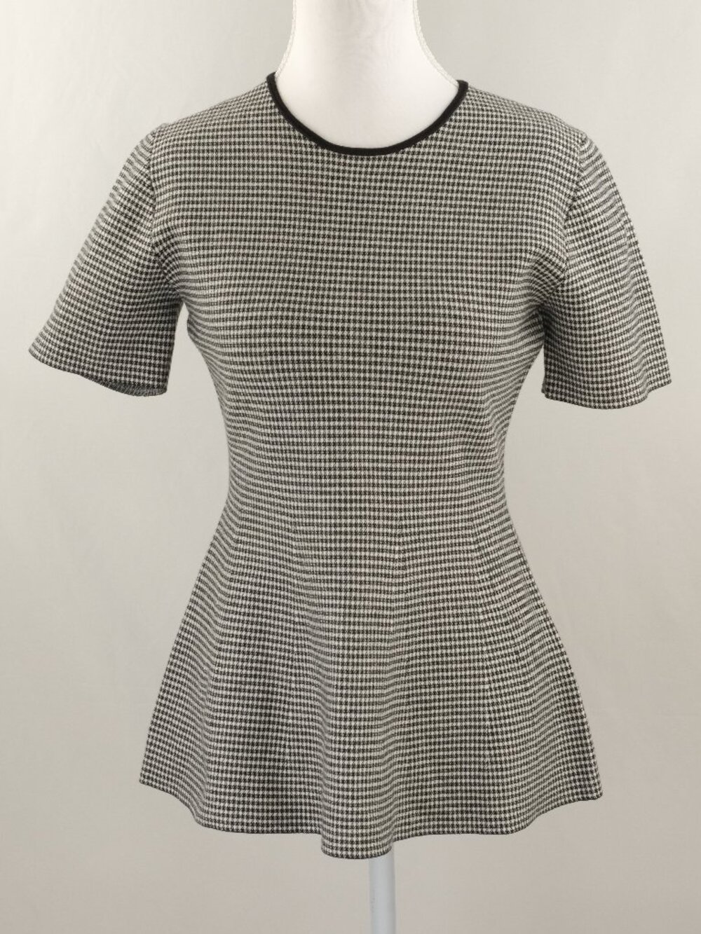 Theory Peplum Knit Houndstooth Print Short Sleeve Top